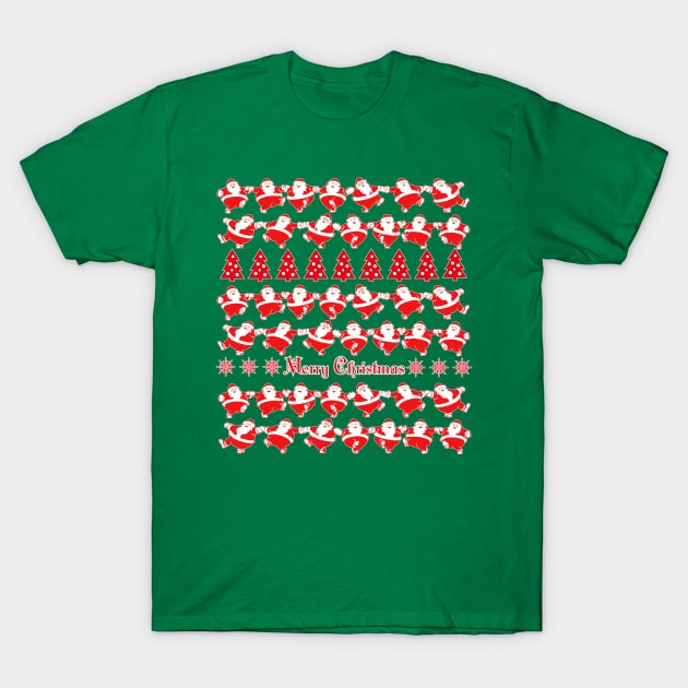 Funny Santa Clauses Dancing Vintage Christmas Ugly Sweater T-Shirt by oknoki